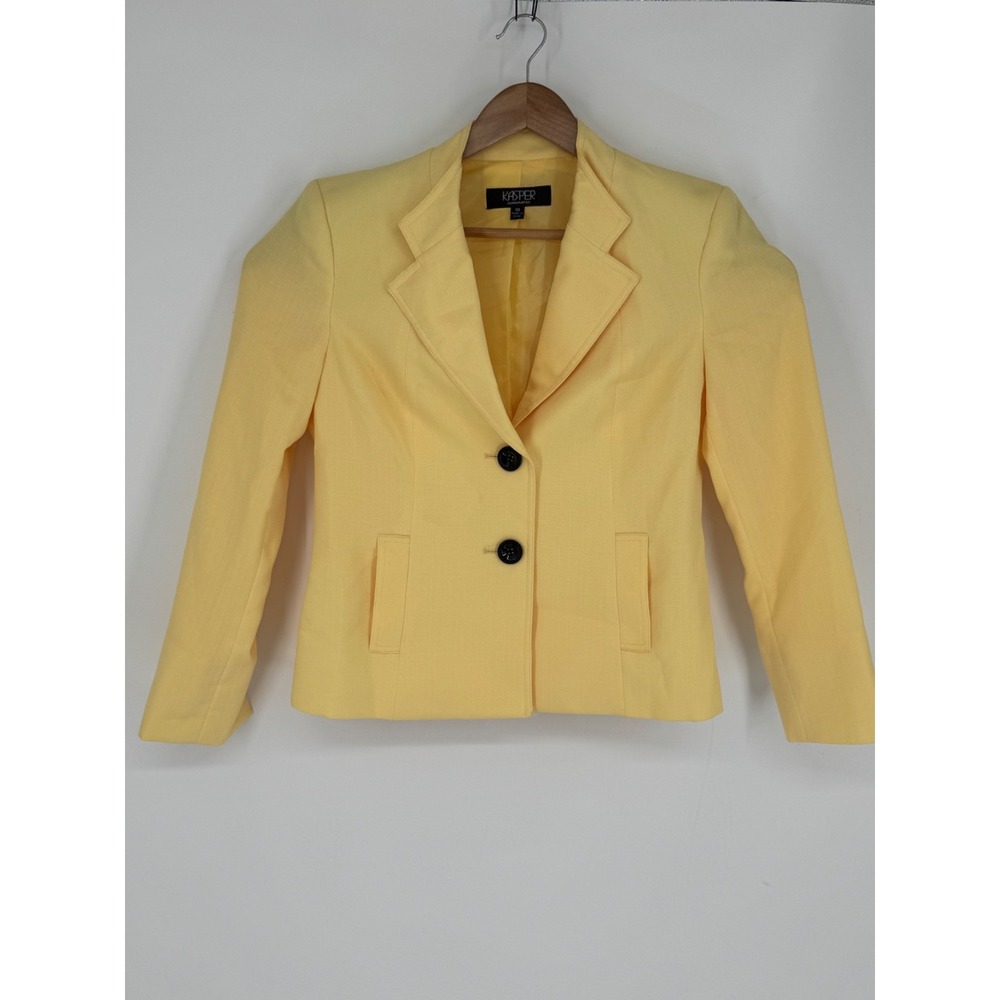 Kasper Blazer Women's Size 10 Yellow Jacket Pockets Notch Lapel 2 Button G9